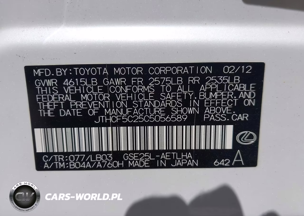 2012 Lexus Is 250 VIN:JTHCF5C25C5056589 - 9
