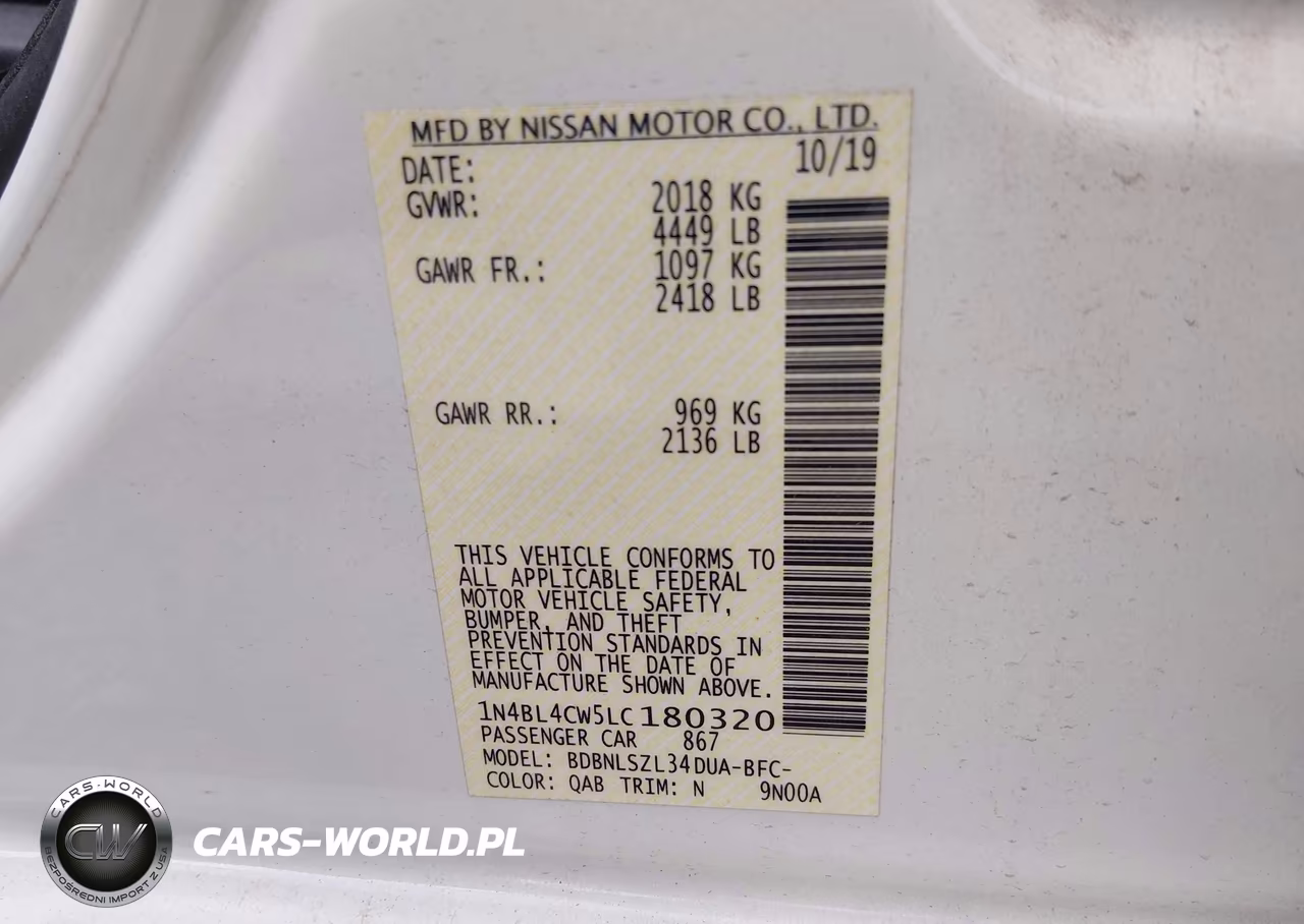 2020 Nissan Altima Sr Intelligent Awd VIN:1N4BL4CW5LC180320 - 9