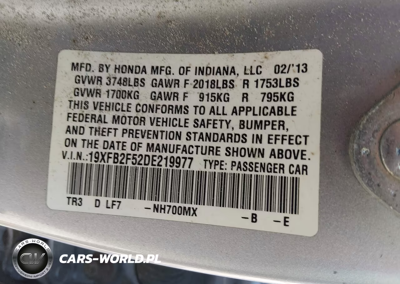 2013 Honda Civic Lx VIN:19XFB2F52DE219977 - 9