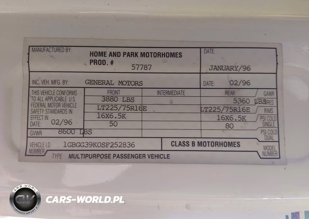 1996 Chevrolet G30 VIN:1GBGG39K0SF252836 - 9