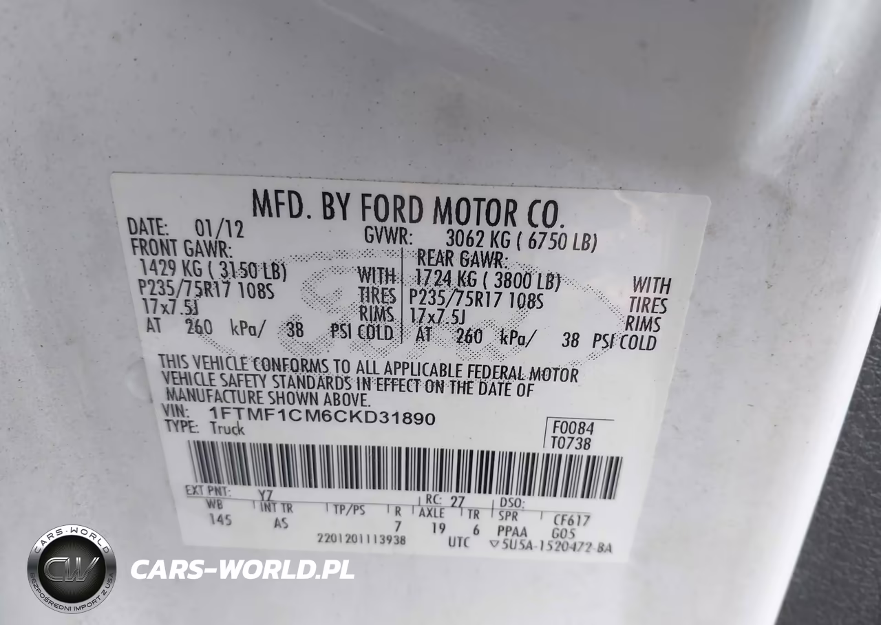 2012 Ford F-150 Xl VIN:1FTMF1CM6CKD31890 - 9
