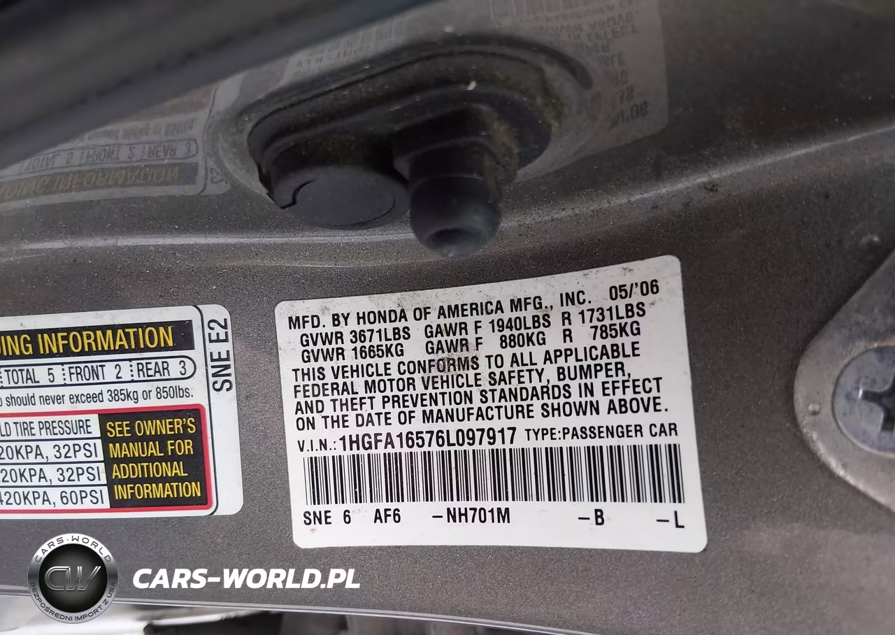 2006 Honda Civic Lx VIN:1HGFA16576L097917 - 9