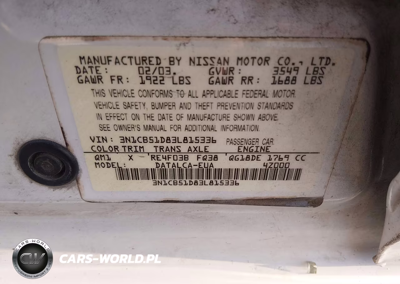 2003 Nissan Sentra Xe VIN:3N1CB51D83L815336 - 9