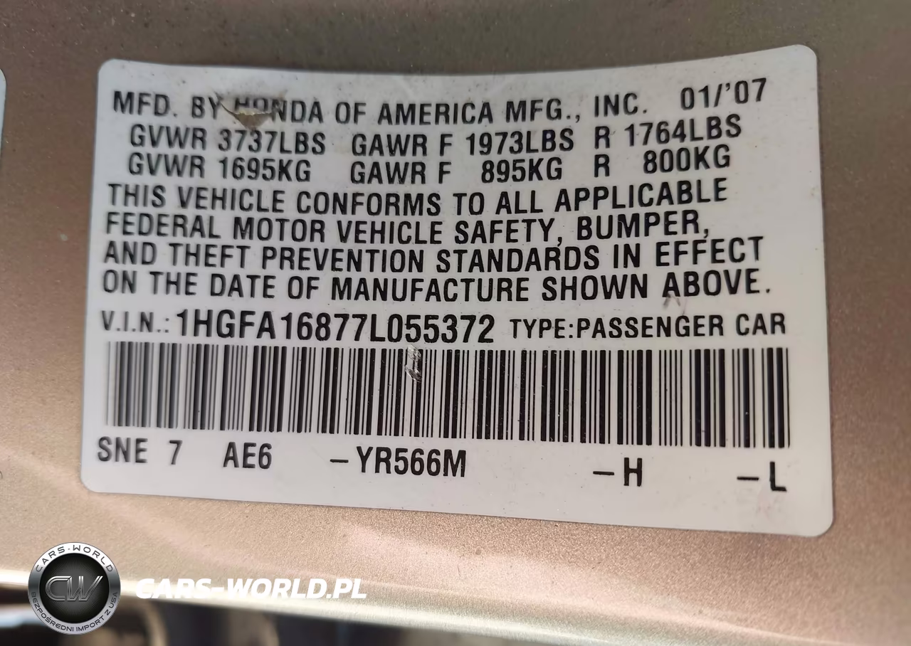 2007 Honda Civic Ex VIN:1HGFA16877L055372 - 9