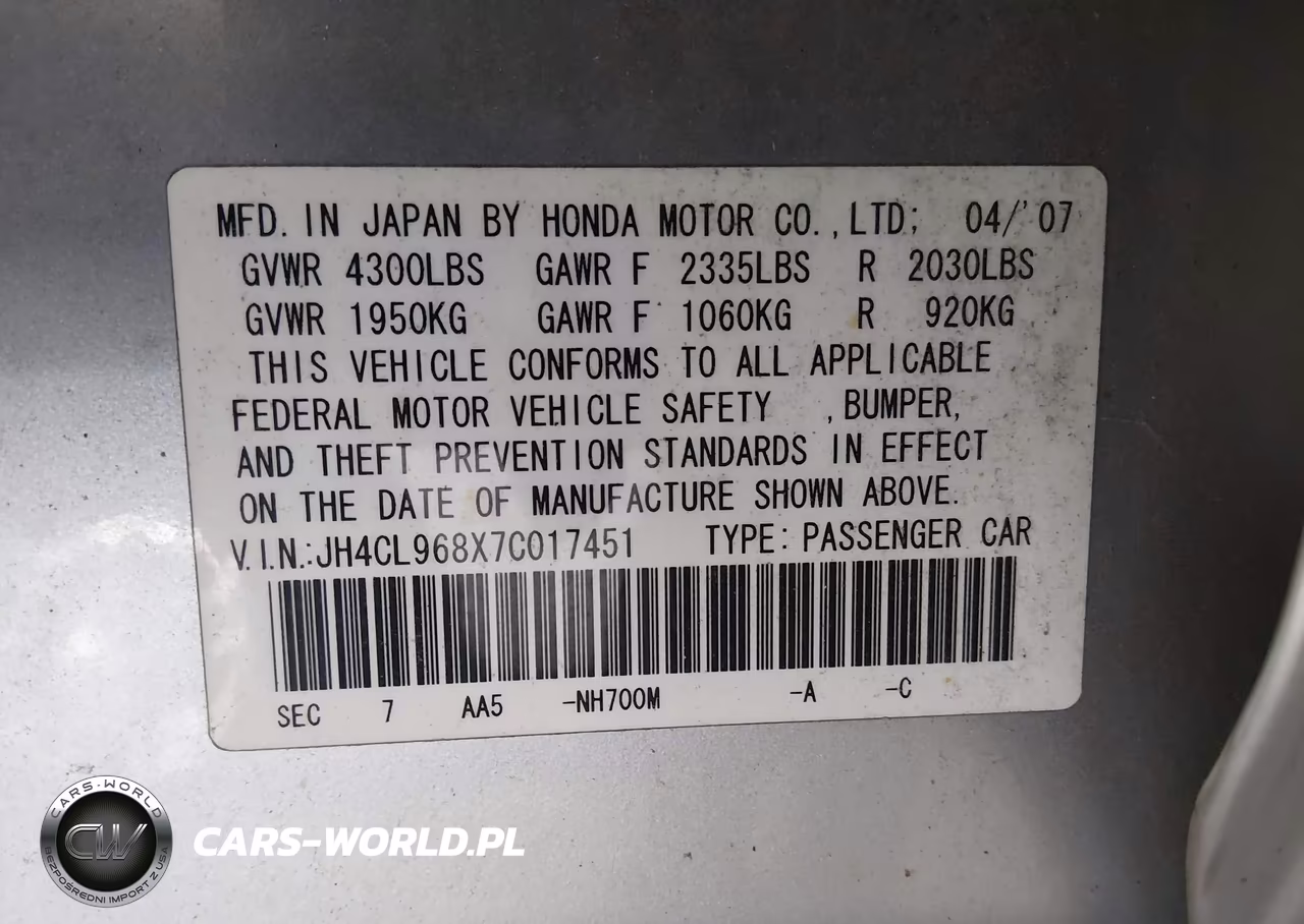 2007 Acura Tsx VIN:JH4CL968X7C017451 - 9