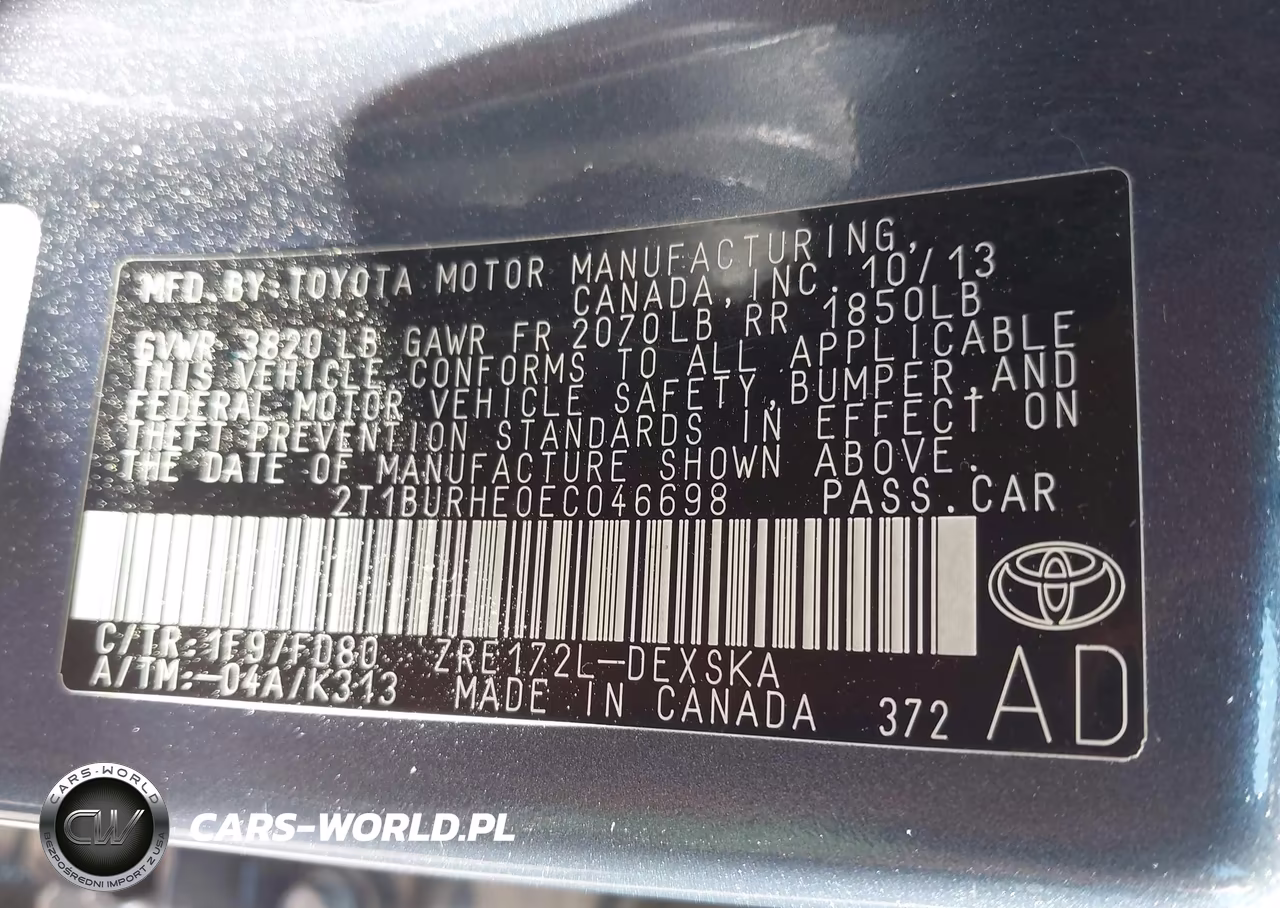 2014 Toyota Corolla S Plus VIN:2T1BURHE0EC046698 - 9