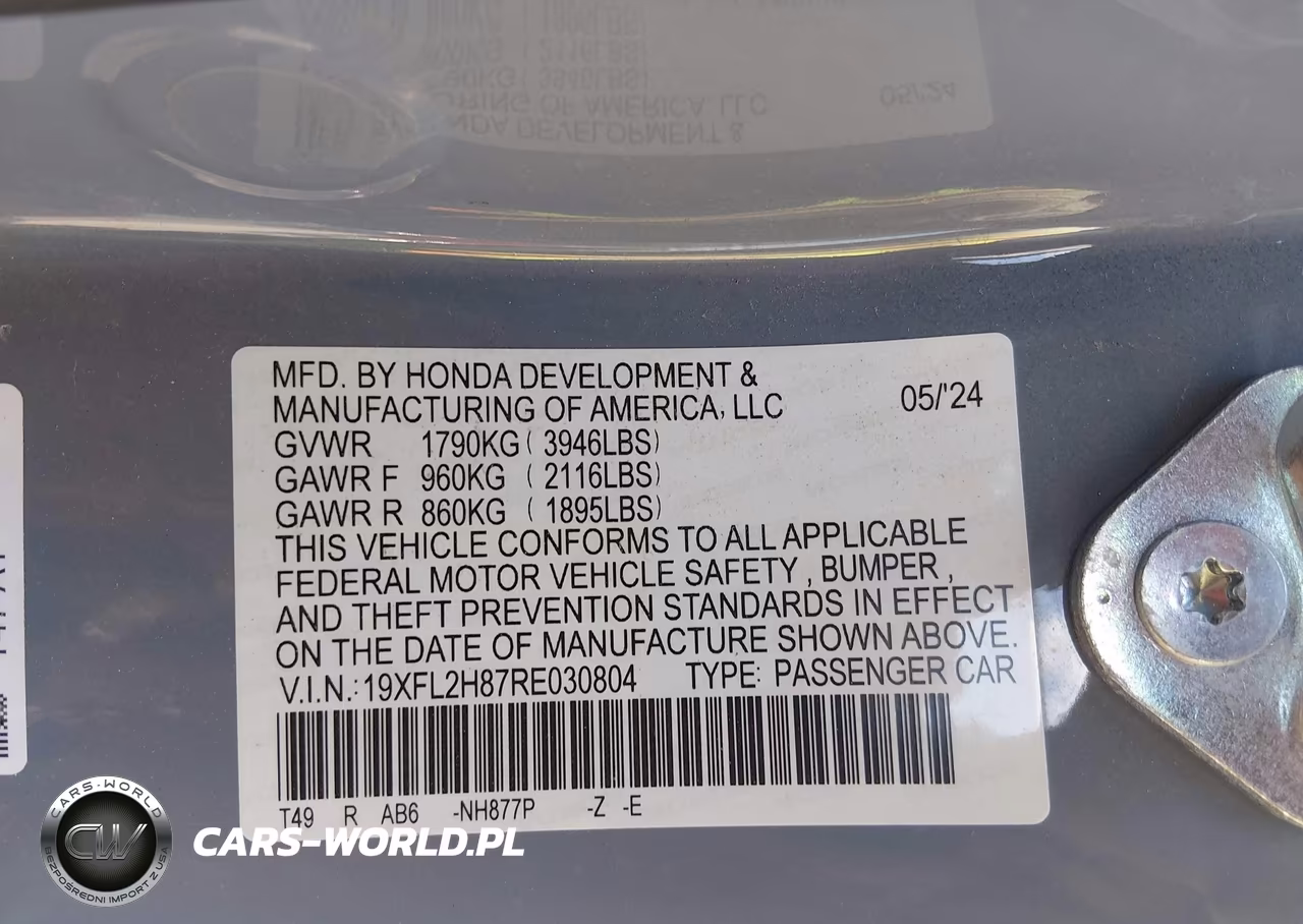 2024 Honda Civic Sport VIN:19XFL2H87RE030804 - 9