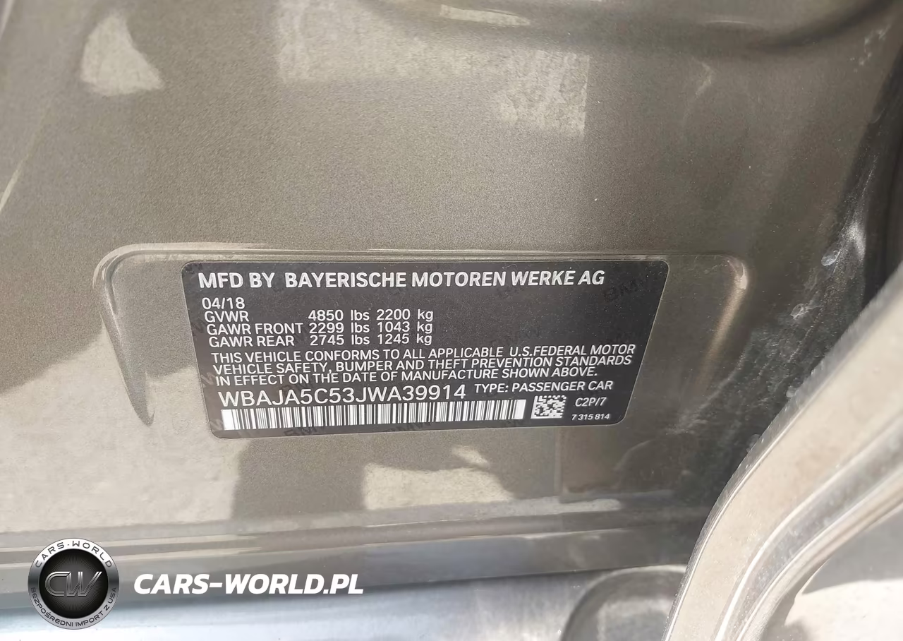 2018 BMW 530I VIN:WBAJA5C53JWA39914 - 9