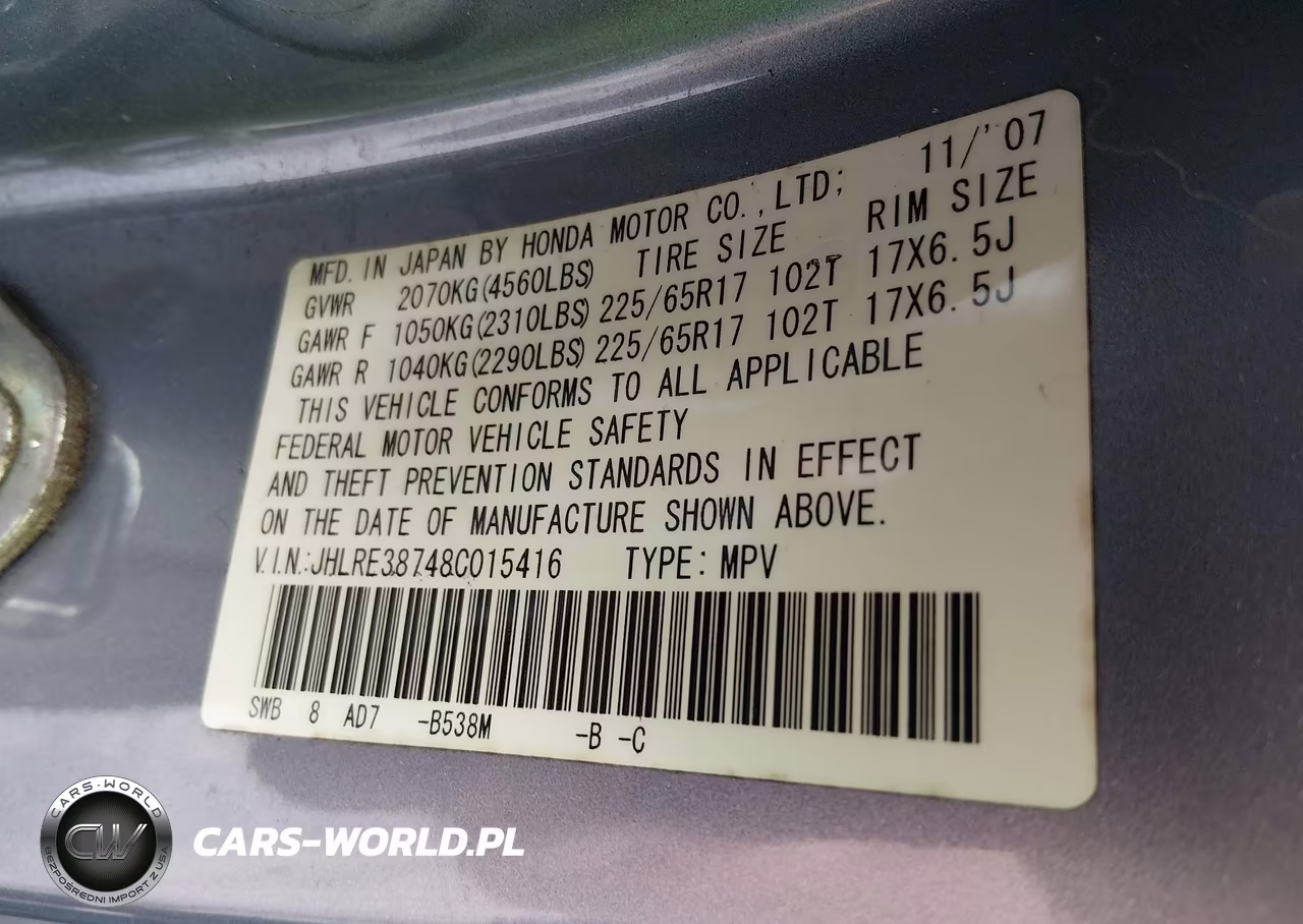 2008 Honda Cr-V Ex-L VIN:JHLRE38748C015416 - 9