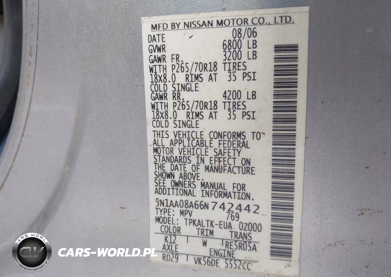 2006 Nissan Armada Se VIN:5N1AA08A66N742442 - 9