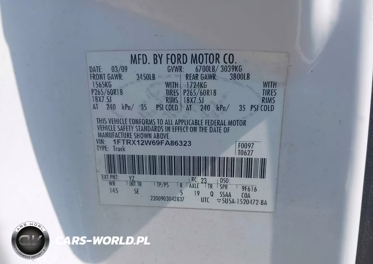 2009 Ford F-150 Stx-Xl VIN:1FTRX12W69FA86323 - 9