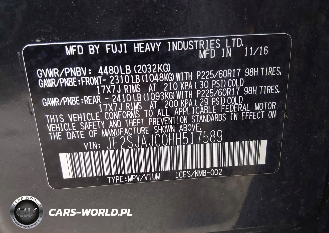 2017 Subaru Forester 2.5I Limited VIN:JF2SJAJC0HH517589 - 9
