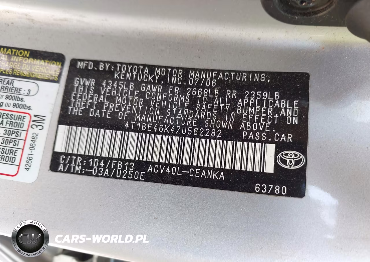 2007 Toyota Camry Le VIN:4T1BE46K47U562282 - 9