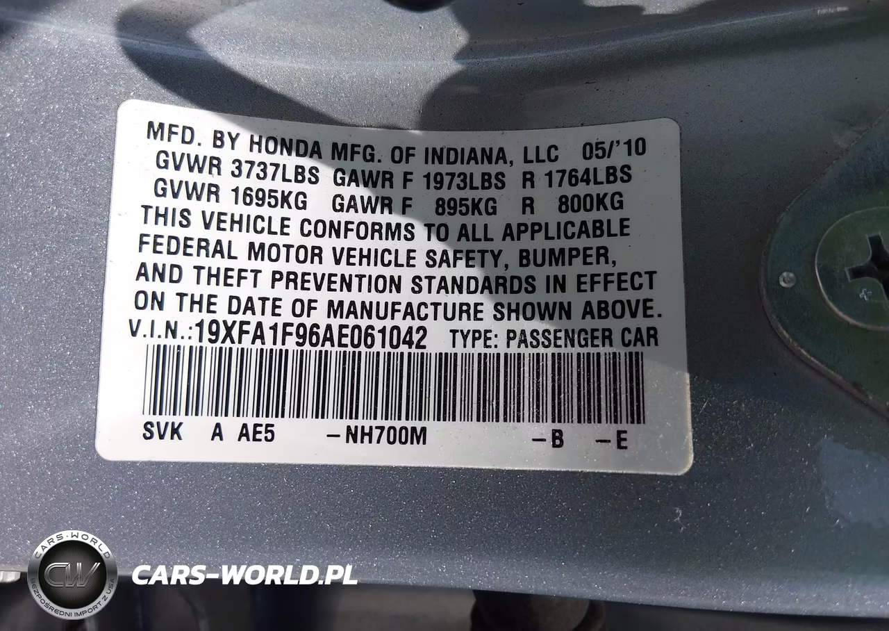 2010 Honda Civic Ex-L VIN:19XFA1F96AE061042 - 9
