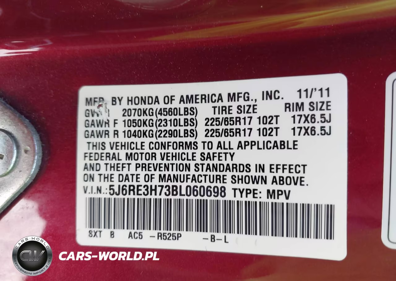 2011 Honda Cr-V Ex-L VIN:5J6RE3H73BL060698 - 9