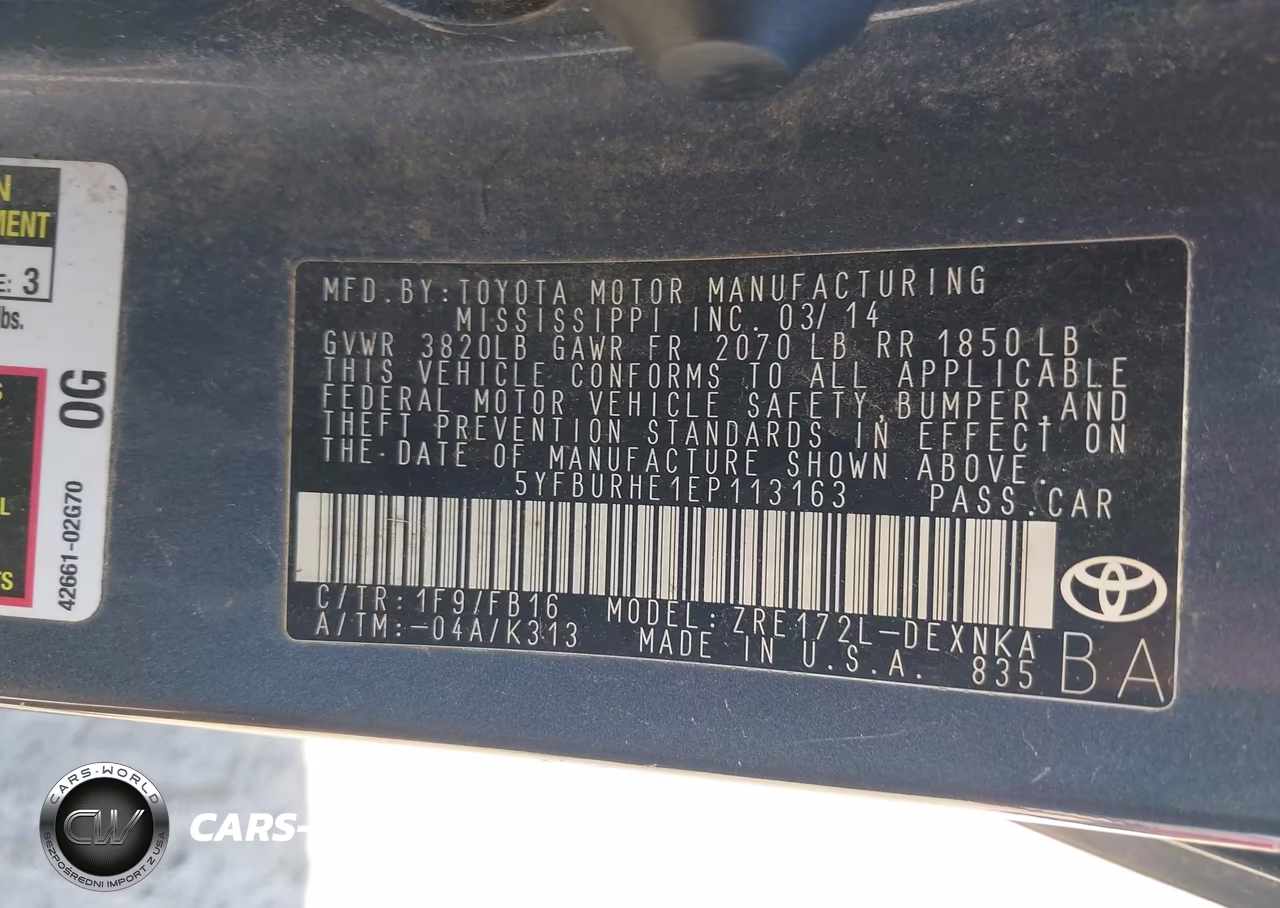 2014 Toyota Corolla Le VIN:5YFBURHE1EP113163 - 9