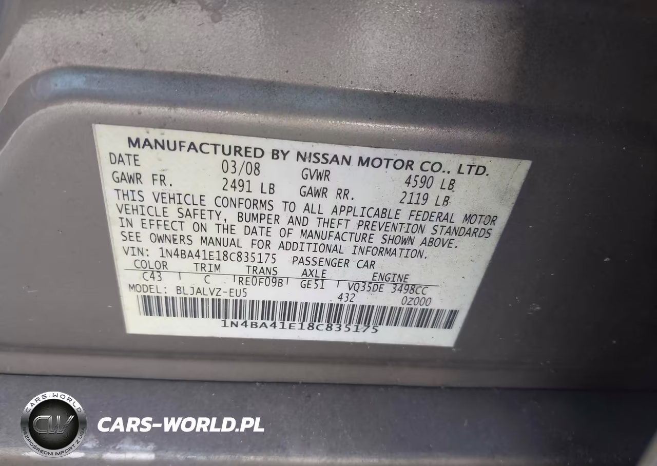 2008 Nissan Maxima 3.5 Se VIN:1N4BA41E18C835175 - 9
