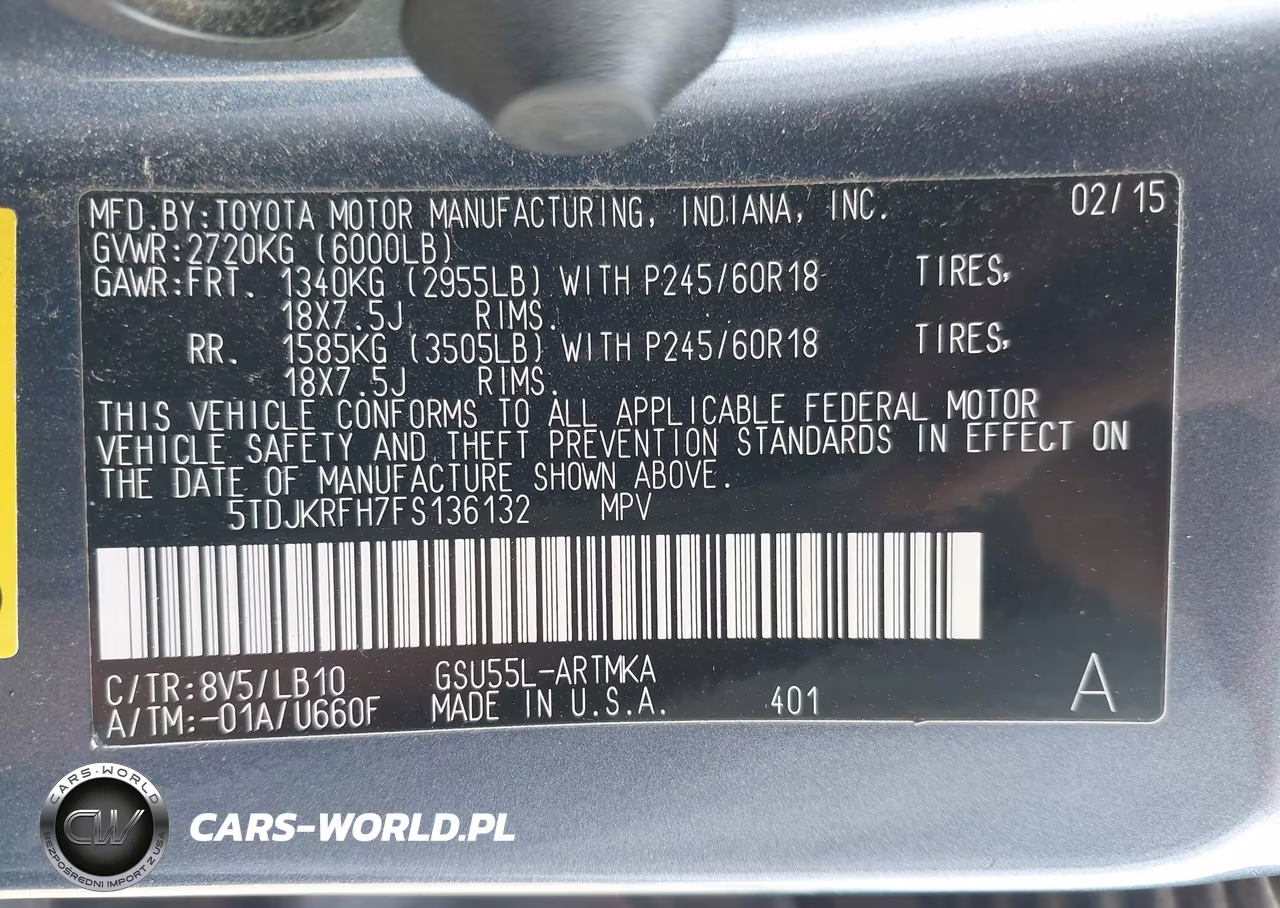 2015 Toyota Highlander Xle V6 VIN:5TDJKRFH7FS136132 - 9