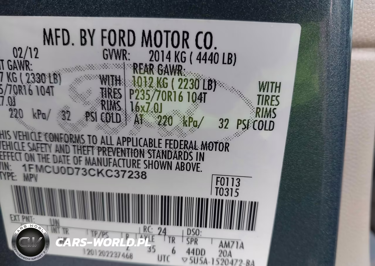 2012 Ford Escape Xlt VIN:1FMCU0D73CKC37238 - 9