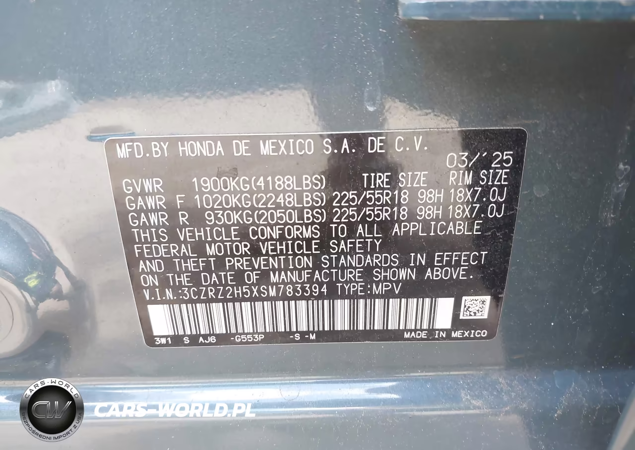 2025 Honda Hr-V Awd Sport VIN:3CZRZ2H5XSM783394 - 9