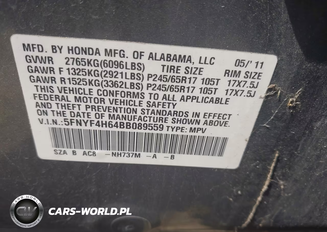 2011 Honda Pilot Ex-L VIN:5FNYF4H64BB089559 - 9