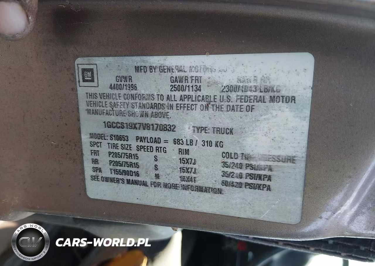 1997 Chevrolet S-10 Ls Fleetside VIN:1GCCS19X7V8170832 - 9