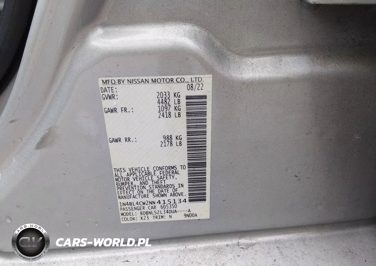 2022 Nissan Altima Sr Intelligent Awd VIN:1N4BL4CW2NN415134 - 9