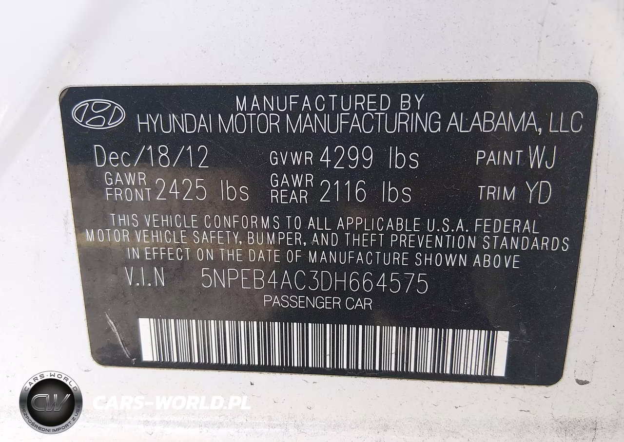 2013 Hyundai Sonata Gls VIN:5NPEB4AC3DH664575 - 9