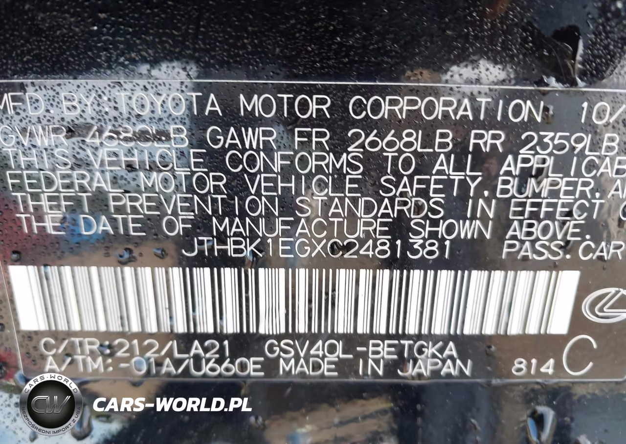 2012 Lexus Es 350 VIN:JTHBK1EGXC2481381 - 9