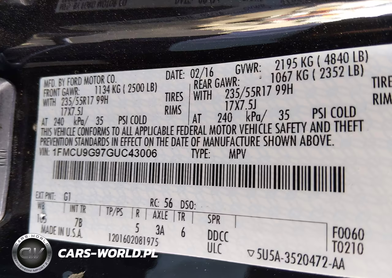 2016 Ford Escape Se VIN:1FMCU9G97GUC43006 - 9
