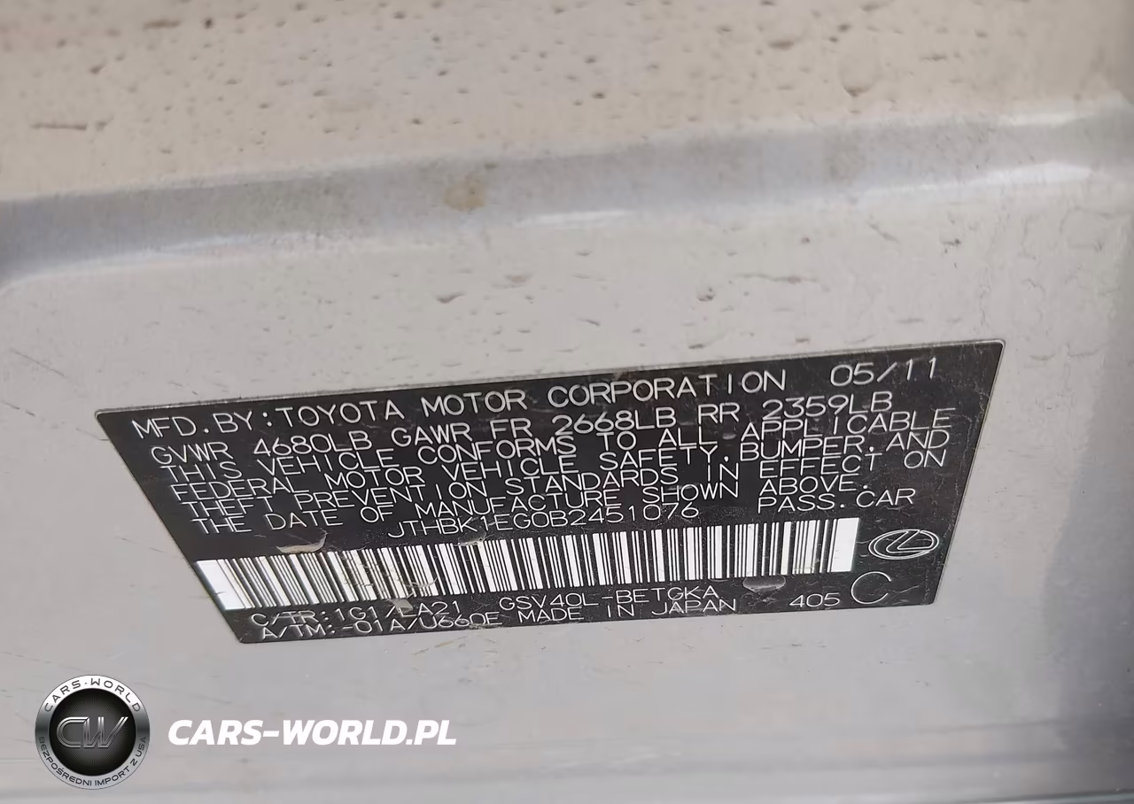 2011 Lexus Es 350 VIN:JTHBK1EG0B2451076 - 9