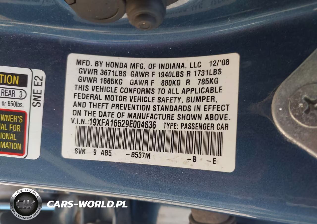 2009 Honda Civic Lx VIN:19XFA16529E004636 - 9