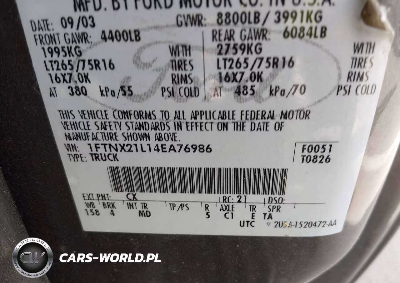 2004 Ford F250 Super Duty VIN:1FTNX21L14EA76986 - 9
