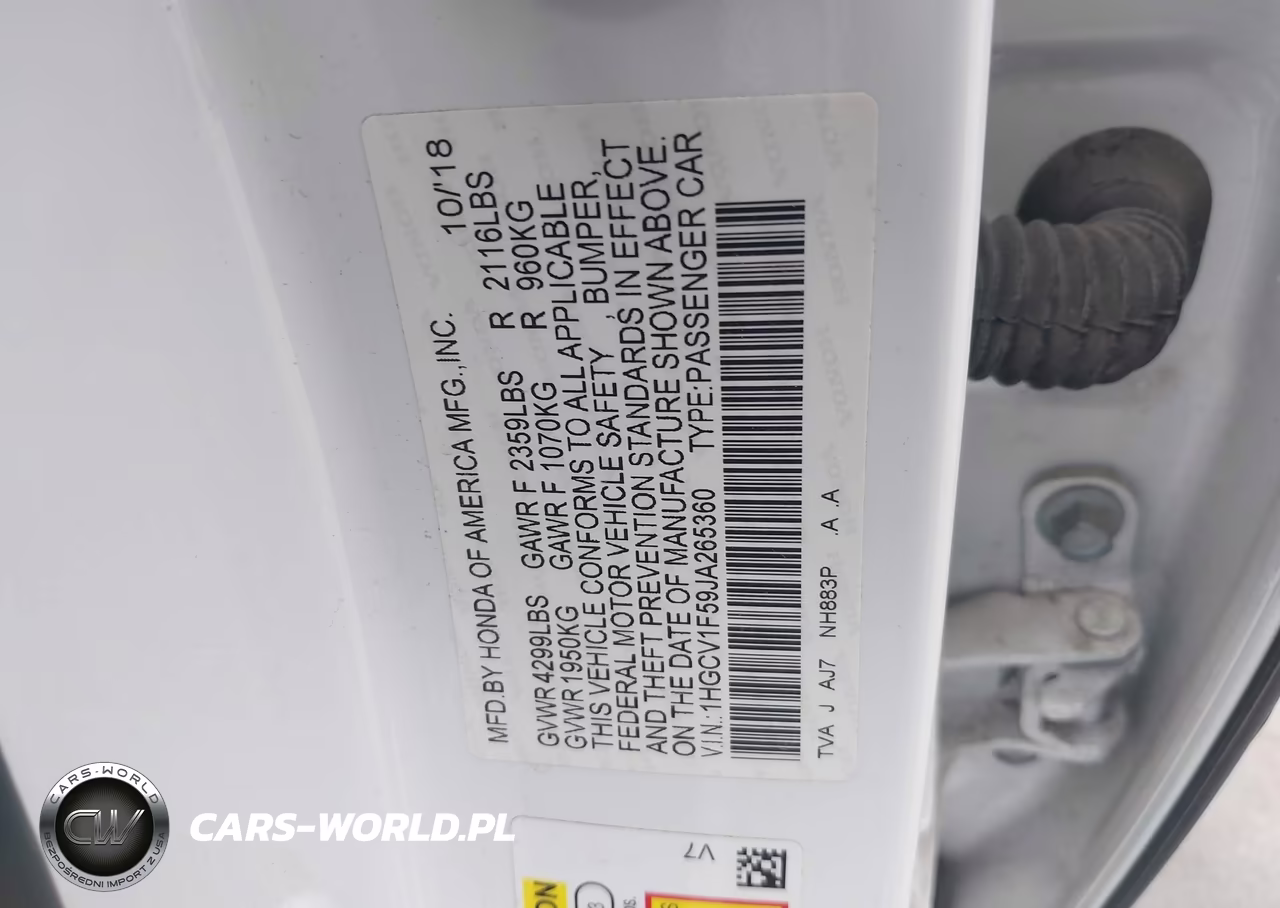 2018 Honda Accord Ex-L VIN:1HGCV1F59JA265360 - 9