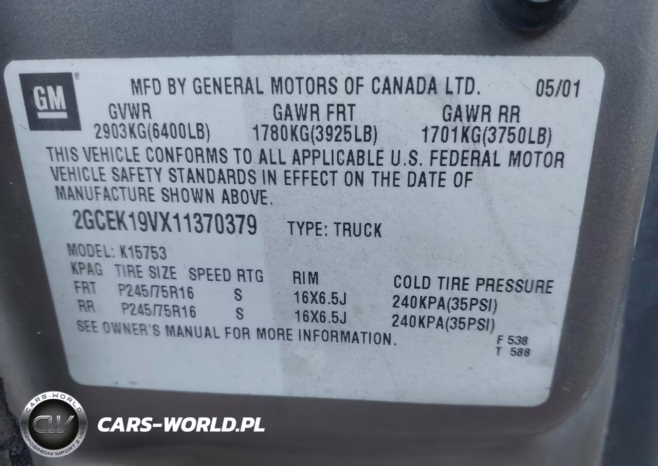 2001 Chevrolet Silverado 1500 VIN:2GCEK19VX11370379 - 9