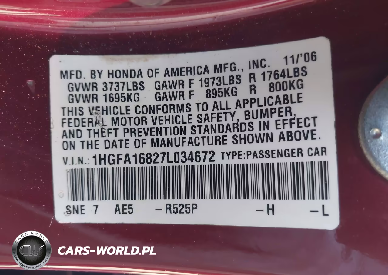 2007 Honda Civic Ex VIN:1HGFA16827L034672 - 9