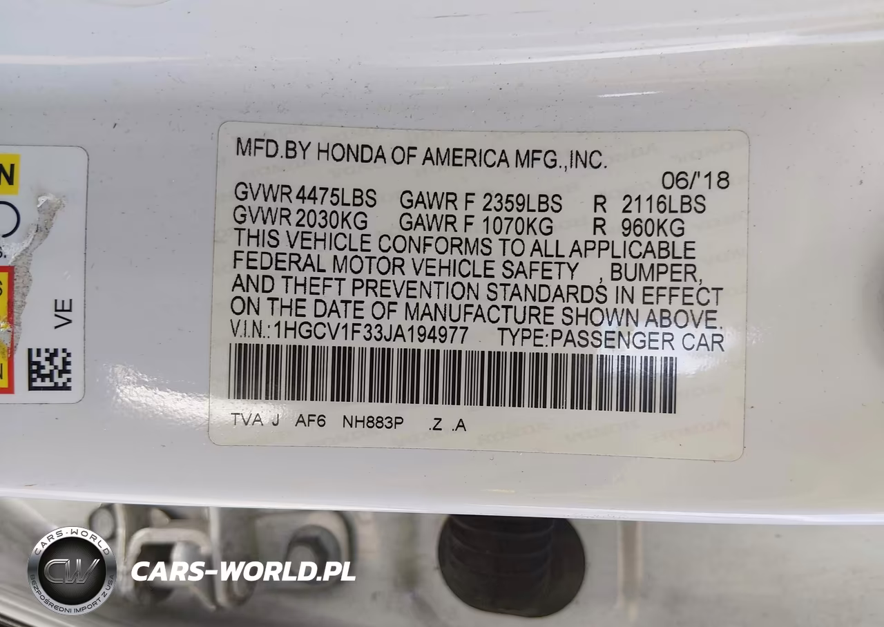 2018 Honda Accord Sport VIN:1HGCV1F33JA194977 - 9