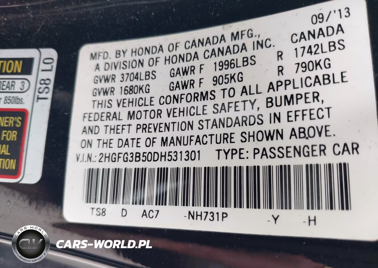 2013 Honda Civic Lx VIN:2HGFG3B50DH531301 - 9