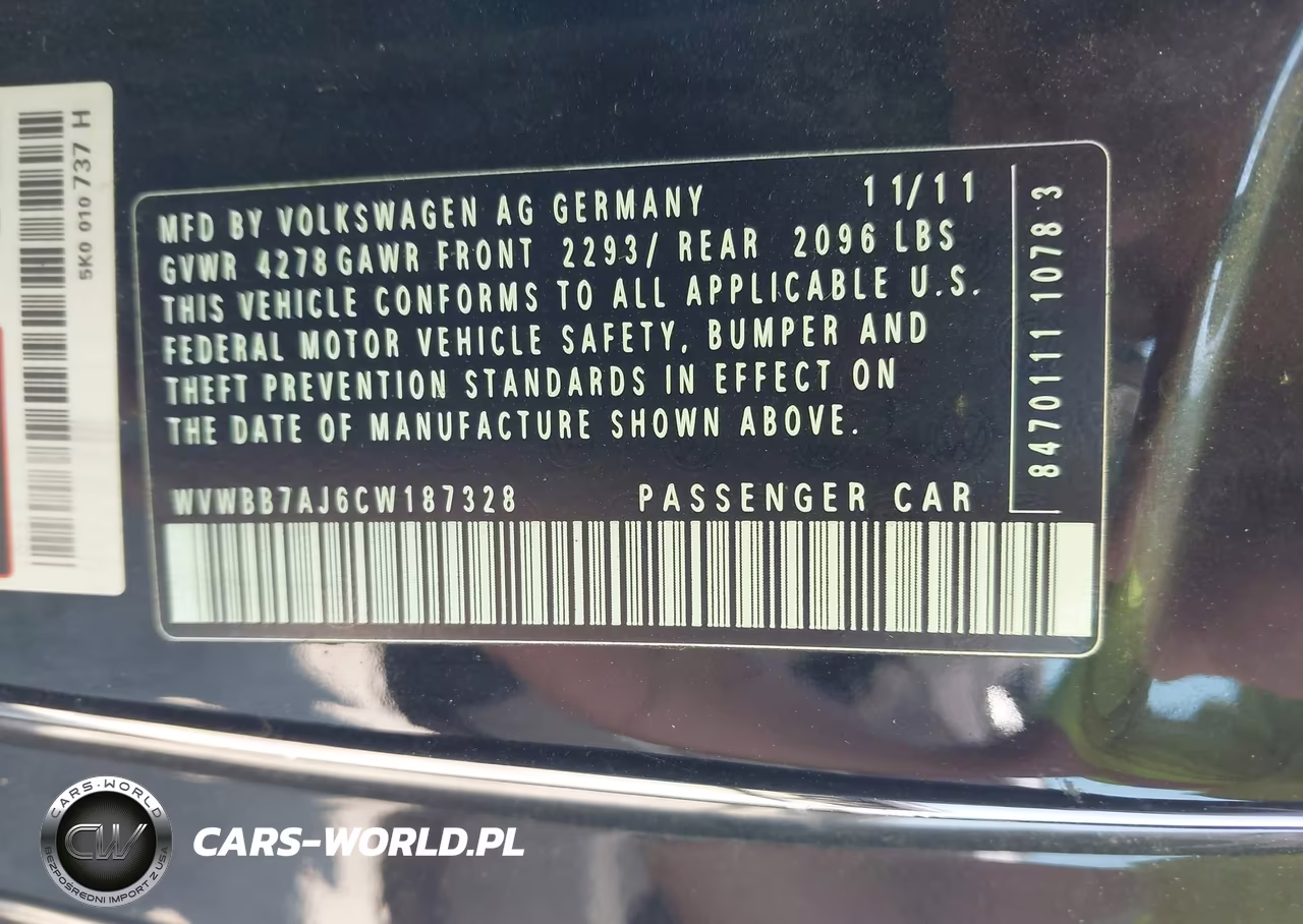 2012 Volkswagen Golf 2.5L 2-Door VIN:WVWBB7AJ6CW187328 - 9