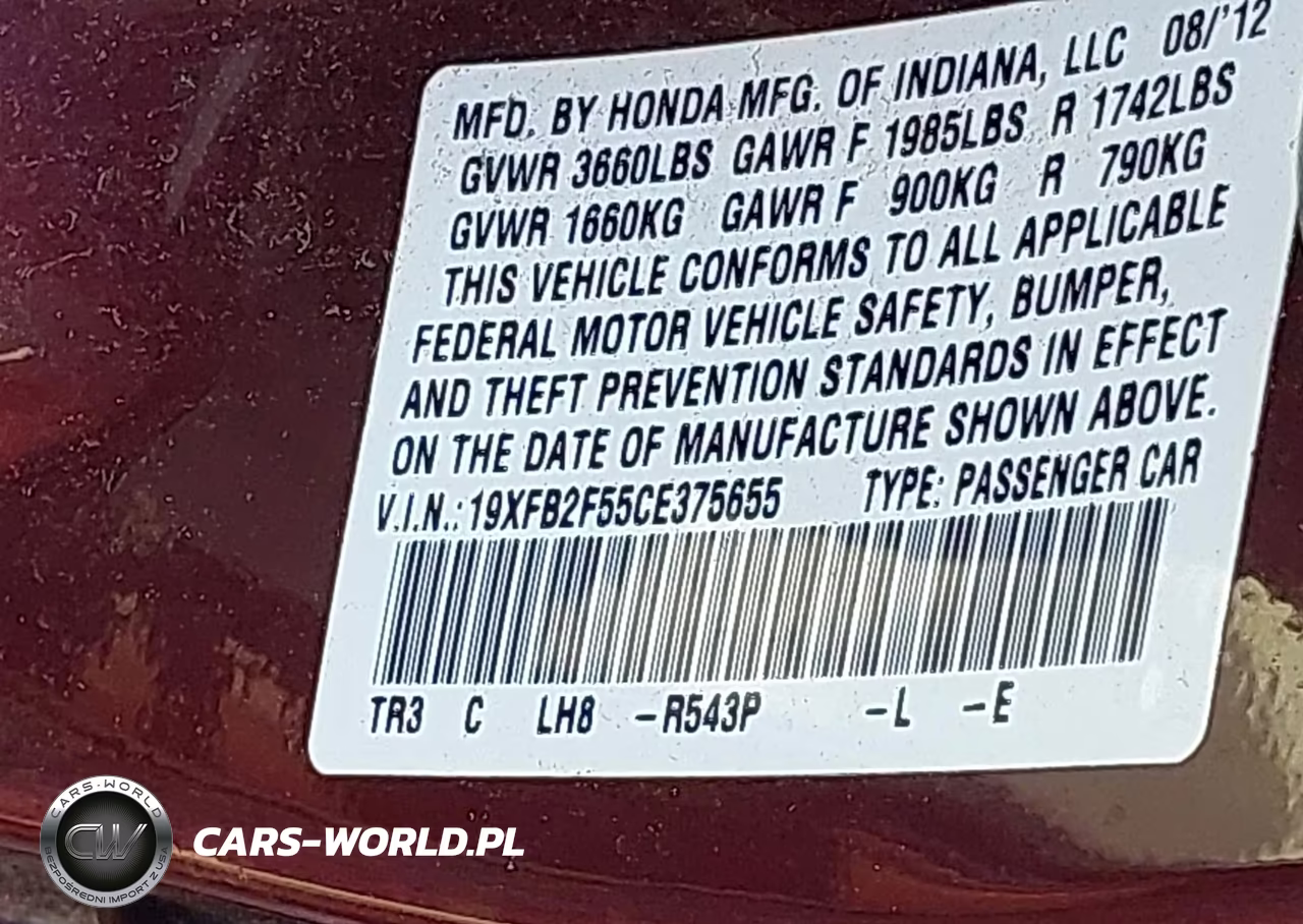 2012 Honda Civic Lx VIN:19XFB2F55CE375655 - 9