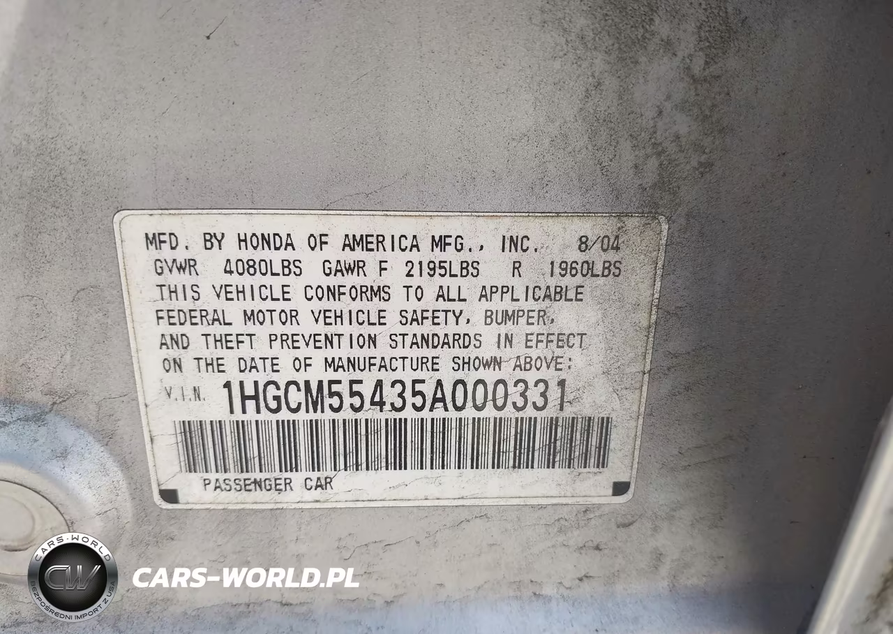2005 Honda Accord 2.4 Lx VIN:1HGCM55435A000331 - 9