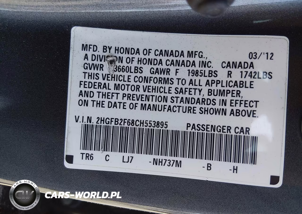 2012 Honda Civic Hf VIN:2HGFB2F68CH553895 - 9