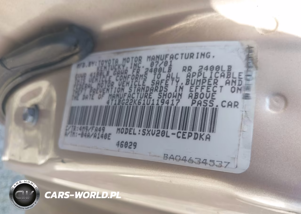 2001 Toyota Camry Ce VIN:4T1BG22K61U119417 - 9