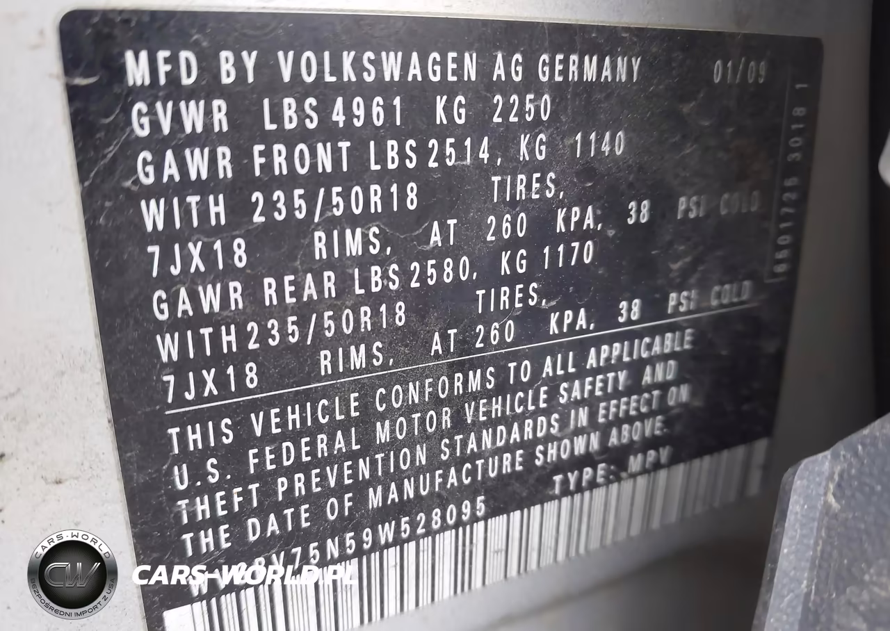 2009 Volkswagen Tiguan Sel VIN:WVGBV75N59W528095 - 9
