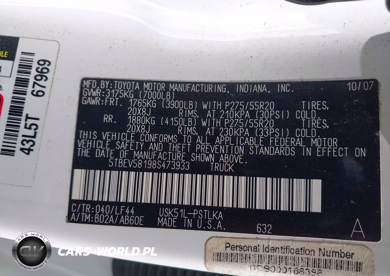2008 Toyota Tundra Limited 5.7L V8 VIN:5TBEV58198S473933 - 9
