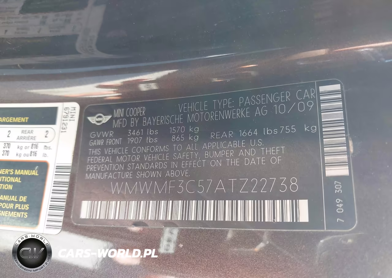 2010 Mini Cooper VIN:WMWMF3C57ATZ22738 - 9