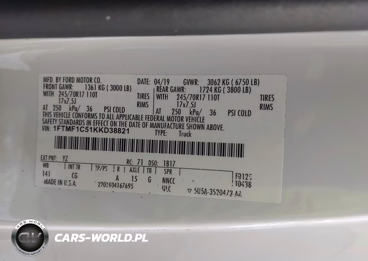 2019 Ford F-150 Xl VIN:1FTMF1C51KKD38821 - 9