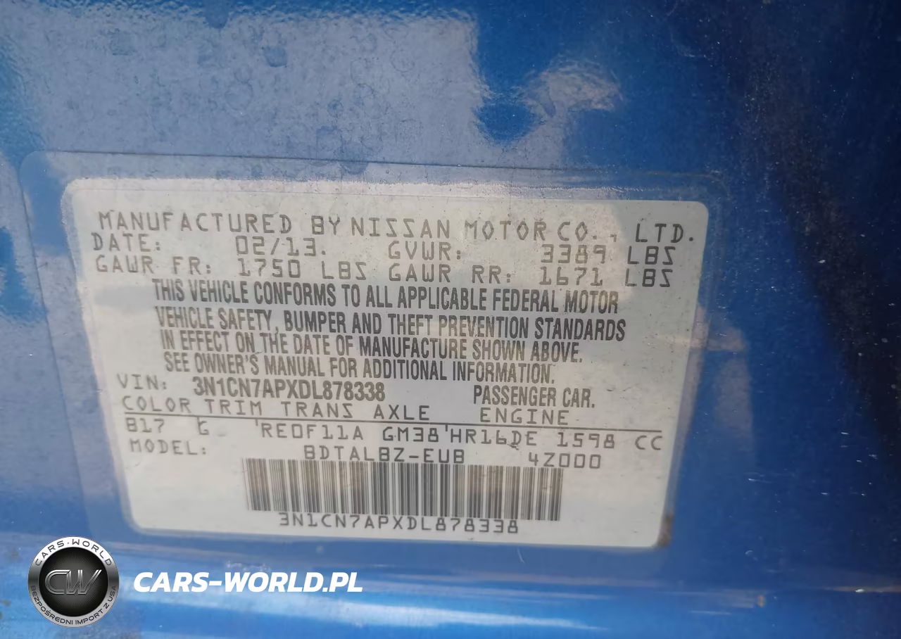 2013 Nissan Versa 1.6 Sv VIN:3N1CN7APXDL878338 - 9