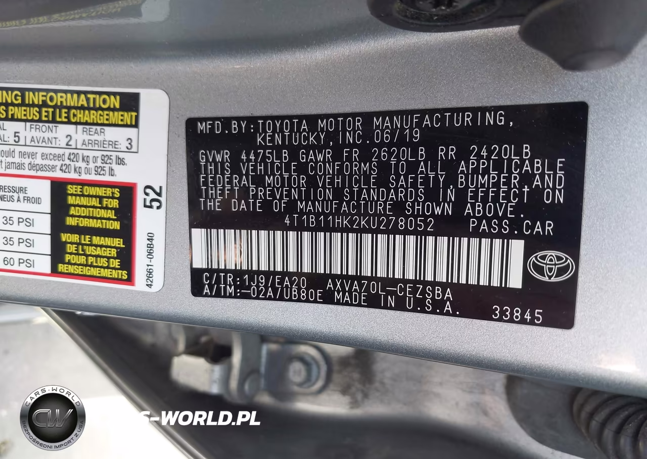 2019 Toyota Camry Se VIN:4T1B11HK2KU278052 - 9