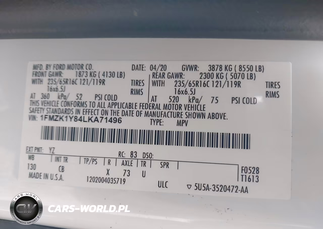 2020 Ford Transit-150 Passenger Van Xl VIN:1FMZK1Y84LKA71496 - 9